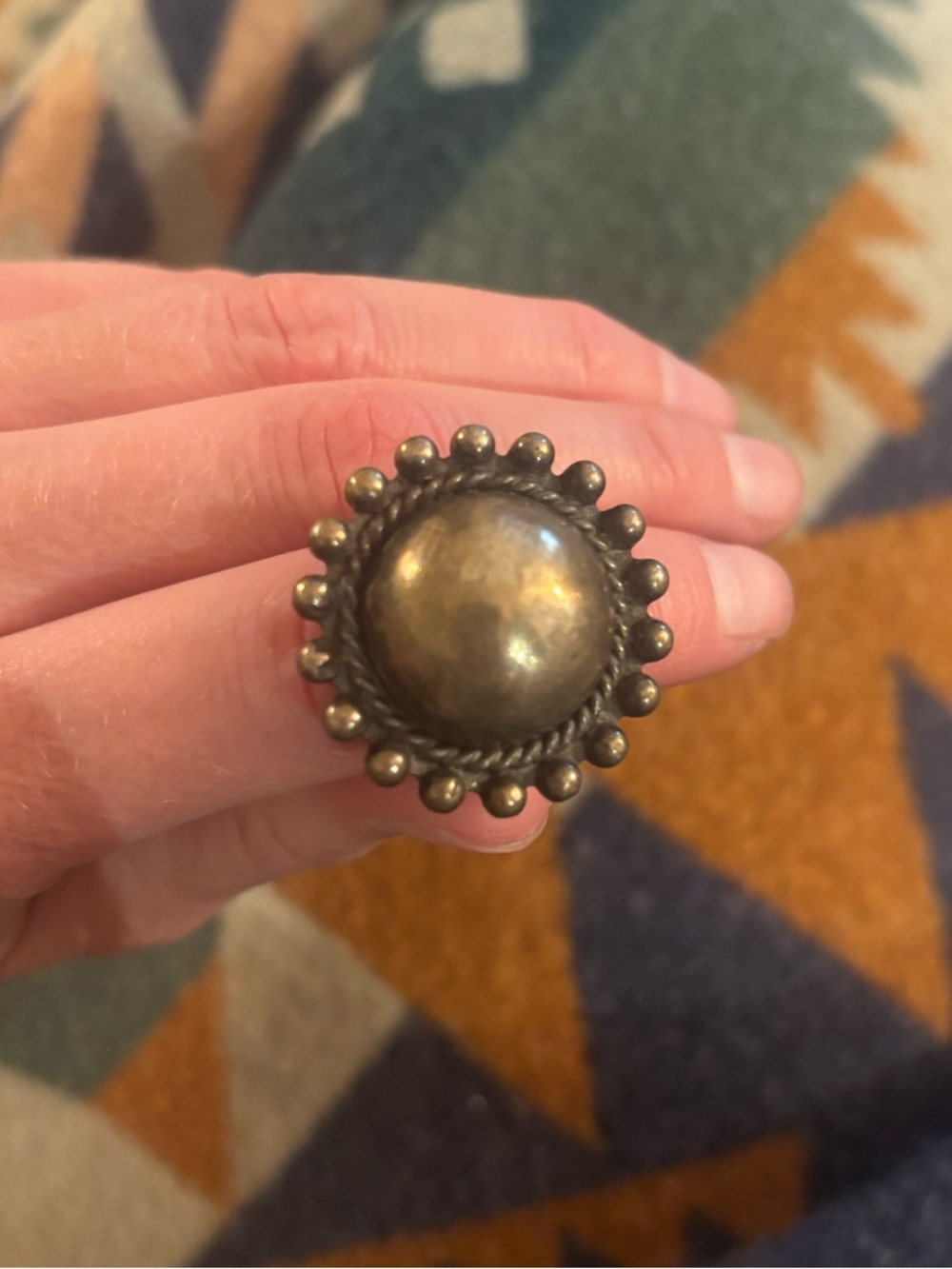 Vintage Navajo hollow globe ring with dot halo